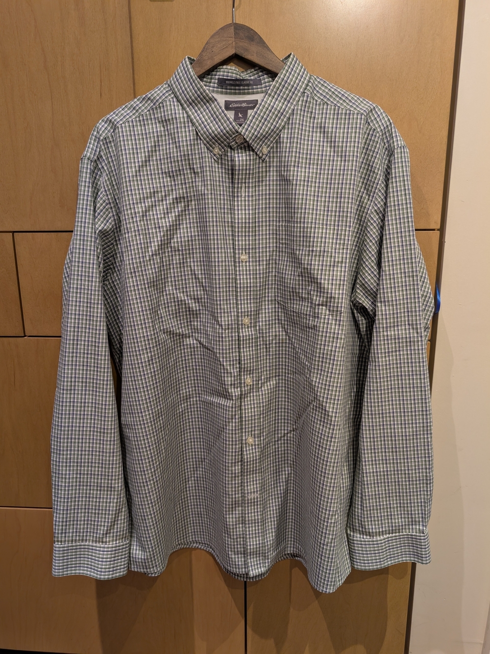 Eddie Bauer Men’s Button-Down Check Shirt in Green & Blue
